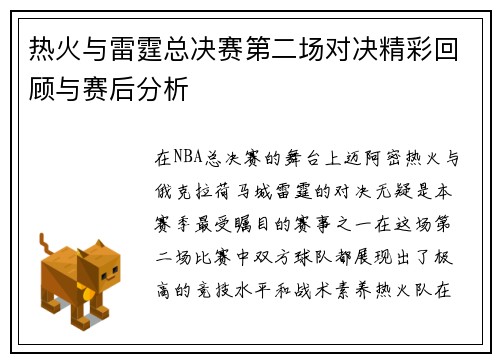 热火与雷霆总决赛第二场对决精彩回顾与赛后分析
